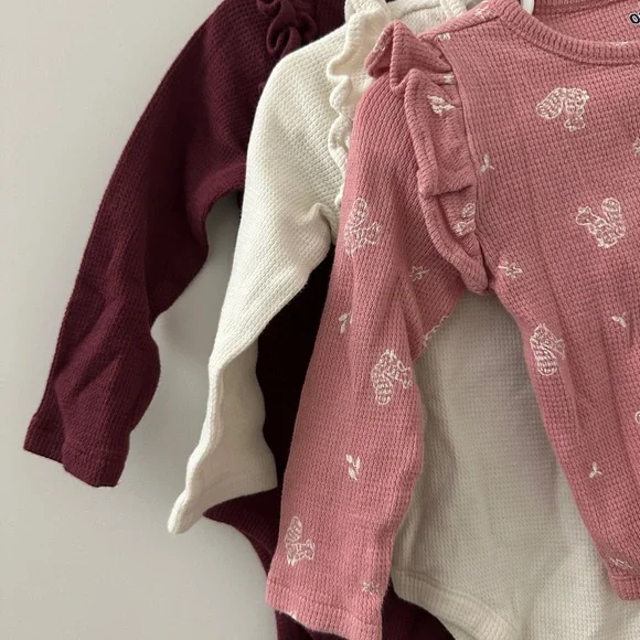 Old Navy Baby Waffle Knit Bodysuits - Burgundy, Off White and Dusty Pink - Picture 2 of 3